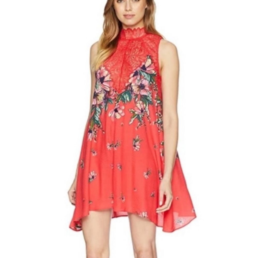 FREE PEOPLE Intimately Marsha Slip Dress Red Floral Boho Cute Flirty Size XS